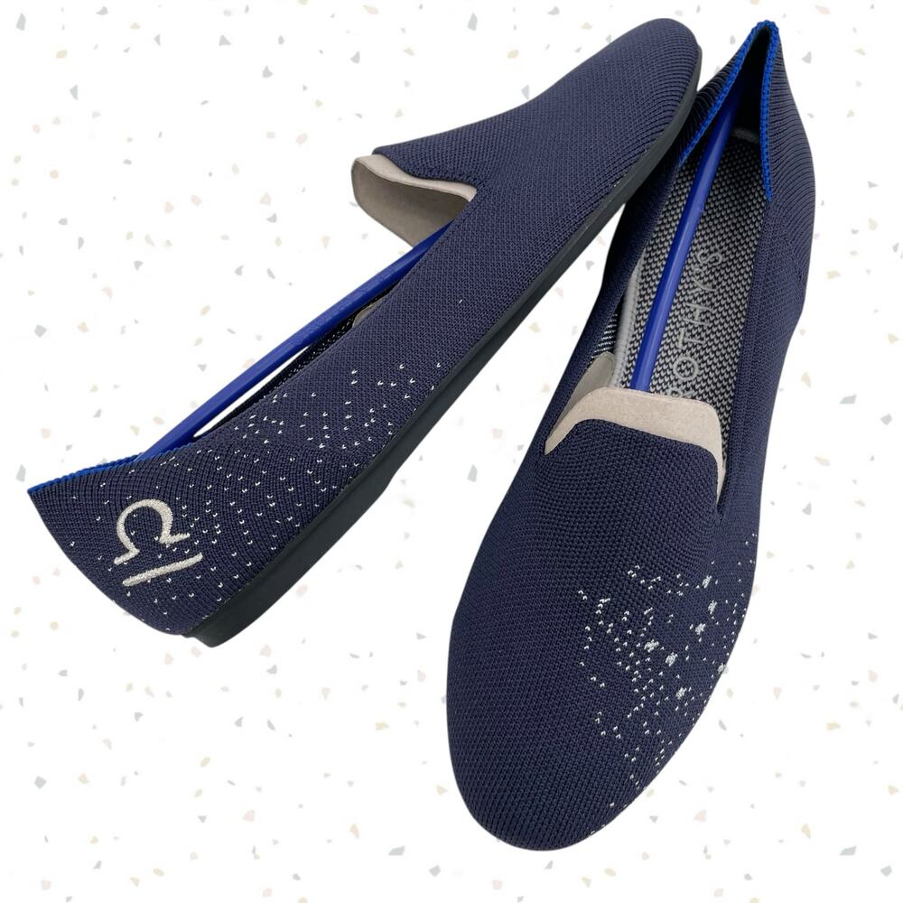 Rothy’s Zodiac Libra Loafer Navy Blue Silver October Birthday Flats Shoe Size 9
